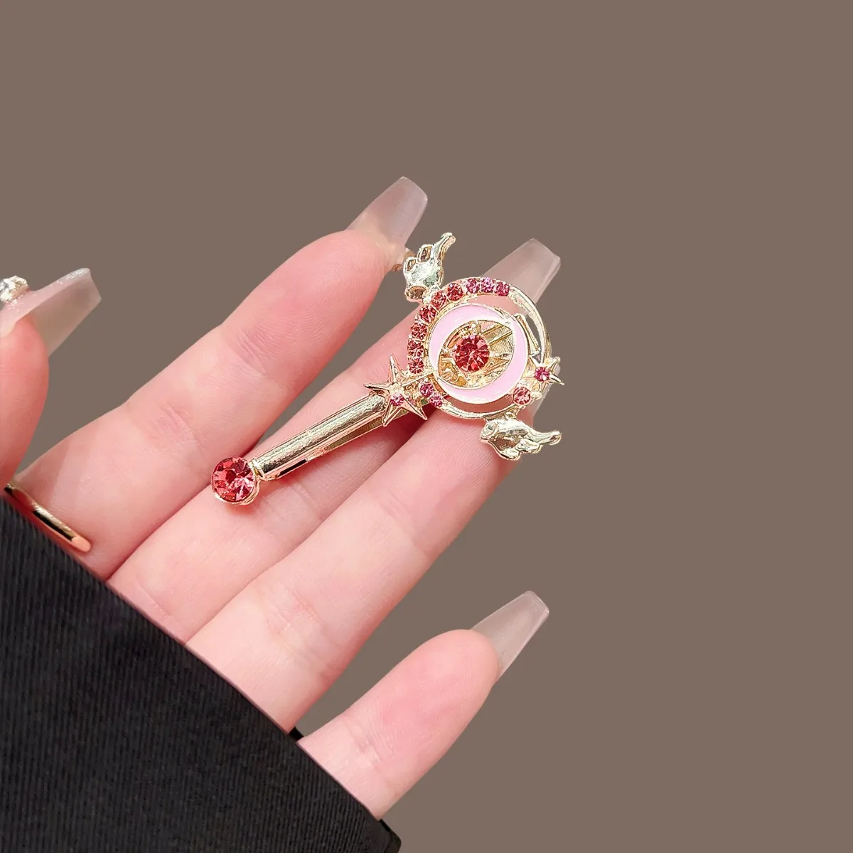1/2pcs Beautiful Girl Warrior Hits Diamond Studded Magic Wand Hair Clip Pink Dreamy Super Eye-catching Lit Up Playful Styling