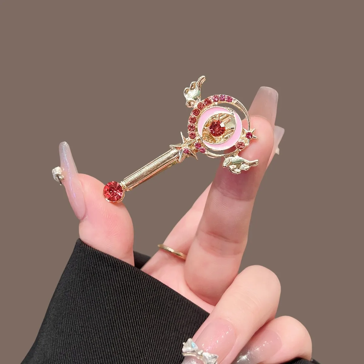 1/2pcs Beautiful Girl Warrior Hits Diamond Studded Magic Wand Hair Clip Pink Dreamy Super Eye-catching Lit Up Playful Styling