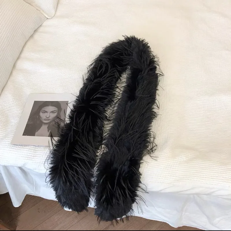 Korean Designer Runway Style Thick Scarf Fashionable Plush Long Strip Scarf Women's Imitation Mink Fur Y2K Girl Scarf for Warm