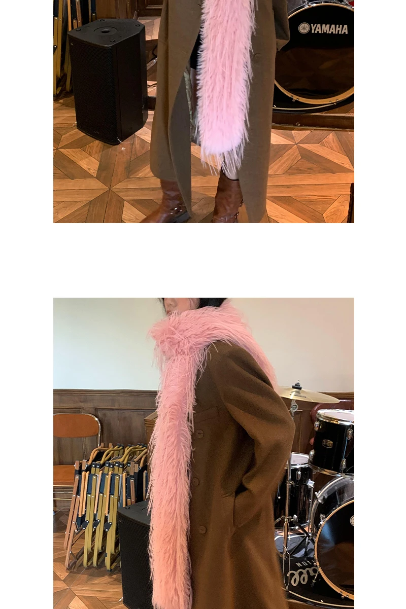 Korean Designer Runway Style Thick Scarf Fashionable Plush Long Strip Scarf Women's Imitation Mink Fur Y2K Girl Scarf for Warm