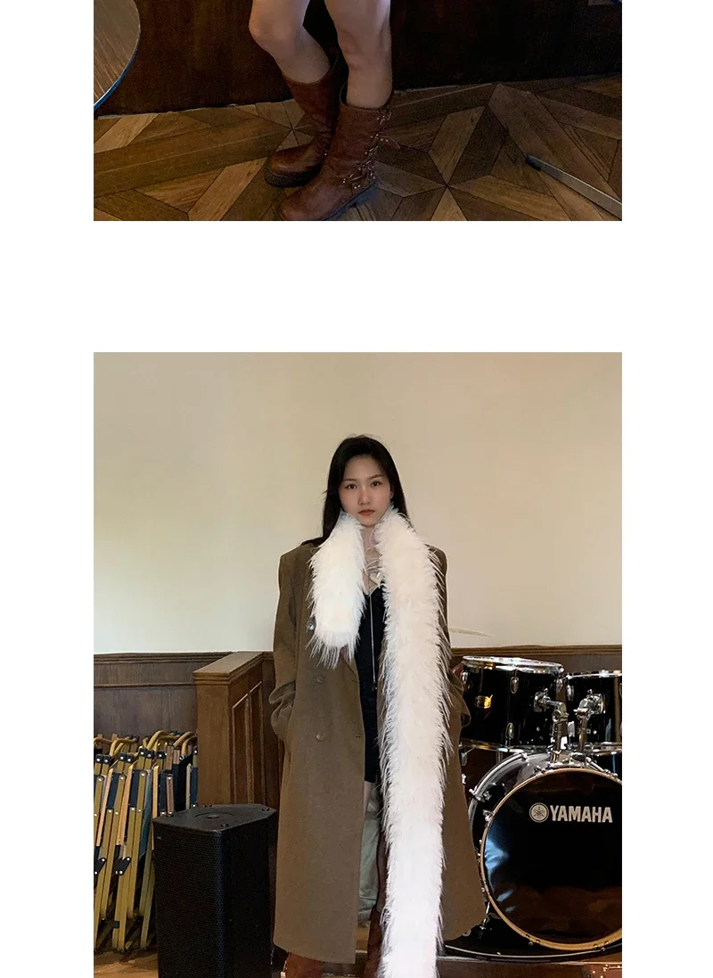 Korean Designer Runway Style Thick Scarf Fashionable Plush Long Strip Scarf Women's Imitation Mink Fur Y2K Girl Scarf for Warm