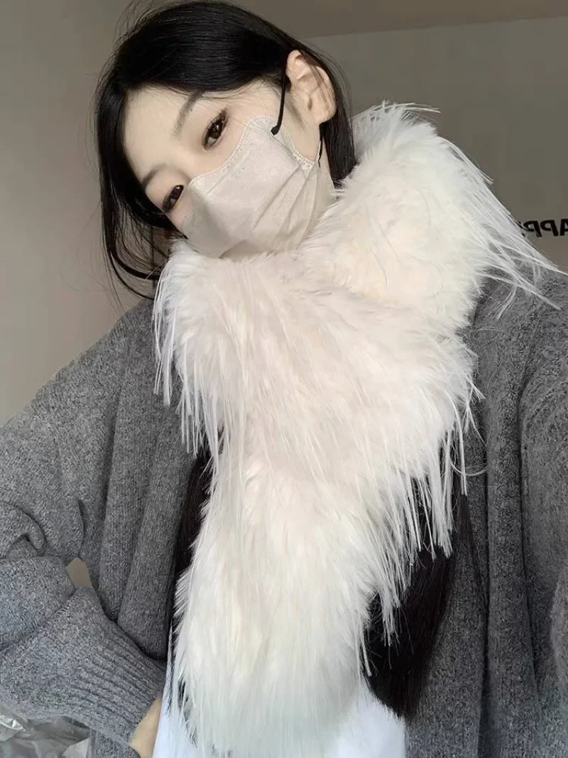 Korean Designer Runway Style Thick Scarf Fashionable Plush Long Strip Scarf Women's Imitation Mink Fur Y2K Girl Scarf for Warm