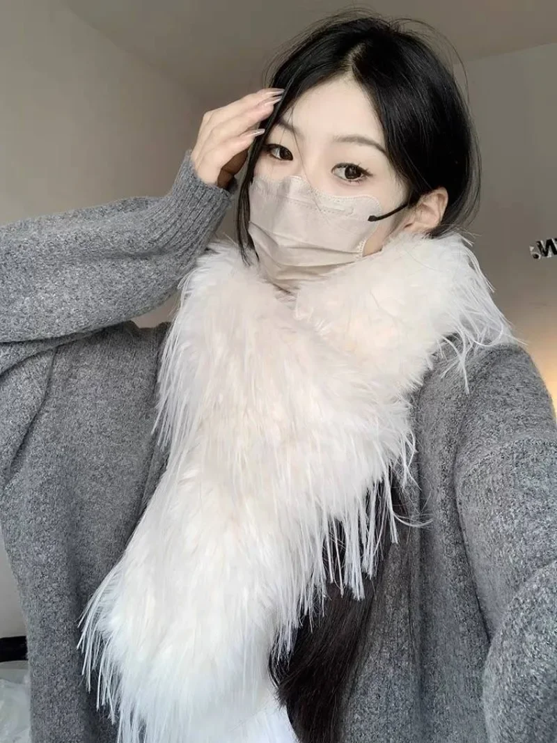 Korean Designer Runway Style Thick Scarf Fashionable Plush Long Strip Scarf Women's Imitation Mink Fur Y2K Girl Scarf for Warm