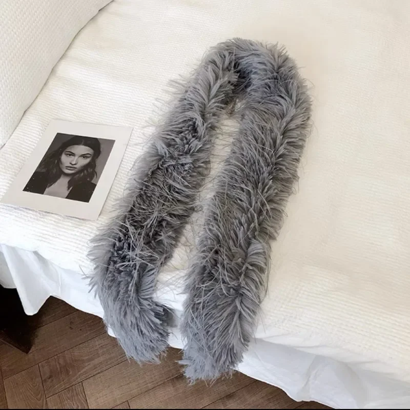 Korean Designer Runway Style Thick Scarf Fashionable Plush Long Strip Scarf Women's Imitation Mink Fur Y2K Girl Scarf for Warm
