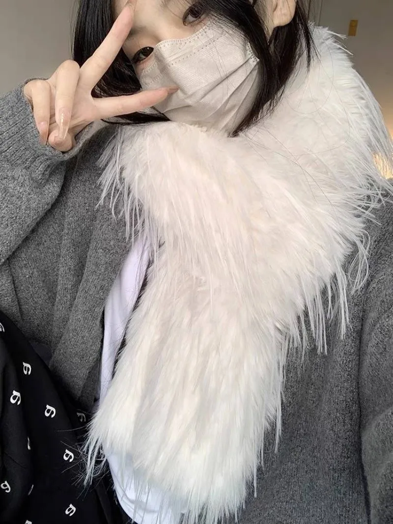 Korean Designer Runway Style Thick Scarf Fashionable Plush Long Strip Scarf Women's Imitation Mink Fur Y2K Girl Scarf for Warm