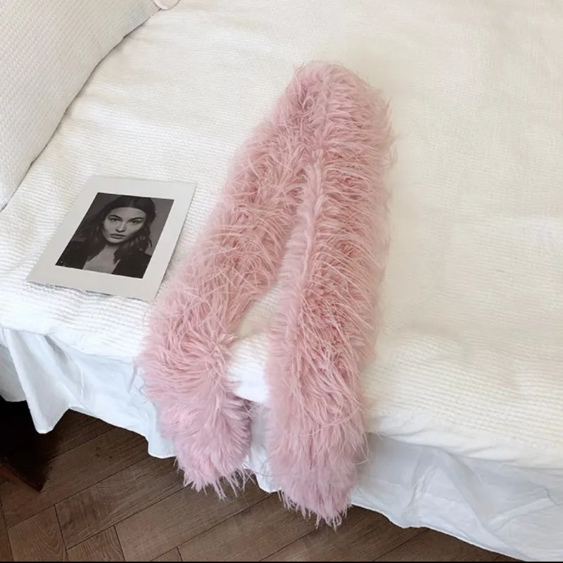 Korean Designer Runway Style Thick Scarf Fashionable Plush Long Strip Scarf Women's Imitation Mink Fur Y2K Girl Scarf for Warm