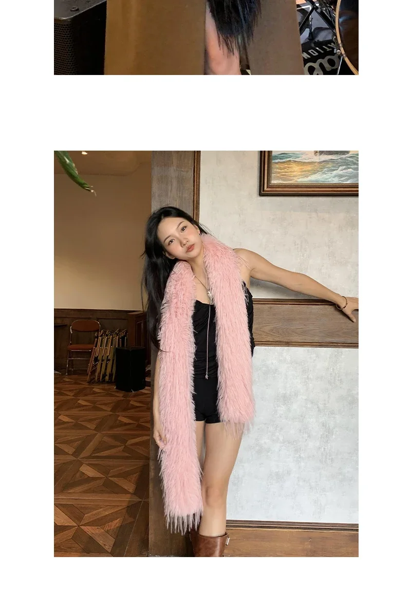 Korean Designer Runway Style Thick Scarf Fashionable Plush Long Strip Scarf Women's Imitation Mink Fur Y2K Girl Scarf for Warm