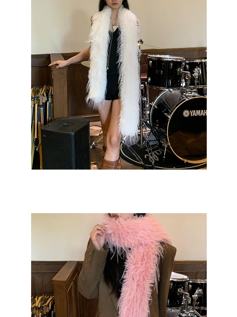 Korean Designer Runway Style Thick Scarf Fashionable Plush Long Strip Scarf Women's Imitation Mink Fur Y2K Girl Scarf for Warm
