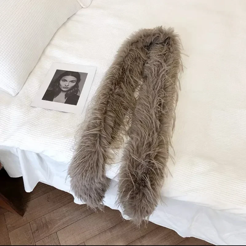 Korean Designer Runway Style Thick Scarf Fashionable Plush Long Strip Scarf Women's Imitation Mink Fur Y2K Girl Scarf for Warm
