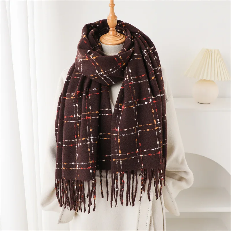 Luxury Brand Plaid Scarf Women Autumn Winter Women Warm Neckerchief Pashmina Lady Shawls and Wraps Casual Tassel Blanket Scarves