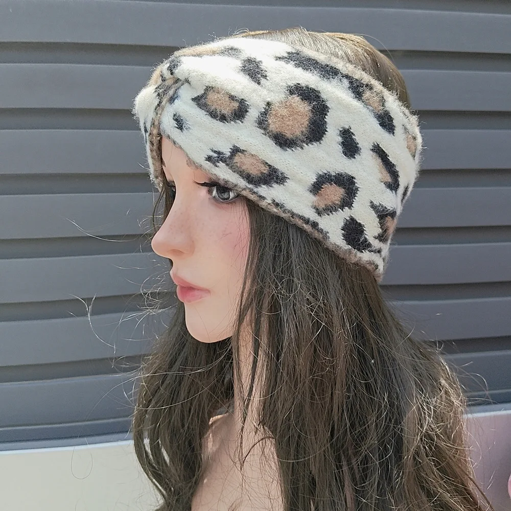 Leopard Headband Wool Knitted Chunky Headbands Elastic Crochet Turban Ear Warmer Headwraps for Children Adult Hair Accessories