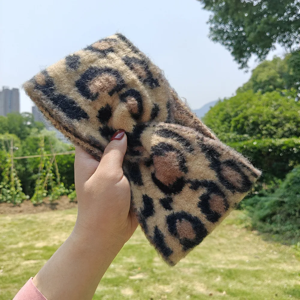 Leopard Headband Wool Knitted Chunky Headbands Elastic Crochet Turban Ear Warmer Headwraps for Children Adult Hair Accessories