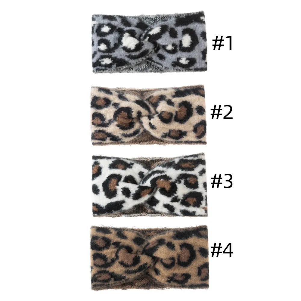 Leopard Headband Wool Knitted Chunky Headbands Elastic Crochet Turban Ear Warmer Headwraps for Children Adult Hair Accessories