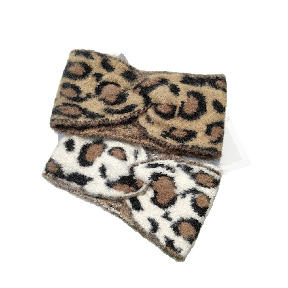 Leopard Headband Wool Knitted Chunky Headbands Elastic Crochet Turban Ear Warmer Headwraps for Children Adult Hair Accessories