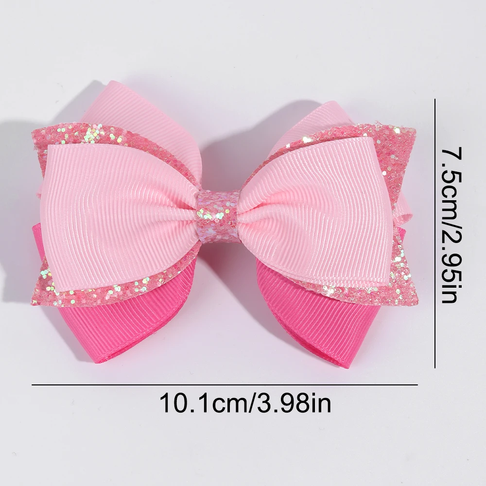 2pcs Sparkling Pink Glitter Bow Hair Clips For Girls Cute Ribbon Bow Hairpins Ideal For Gifts & Casual Attire Hair Accessories
