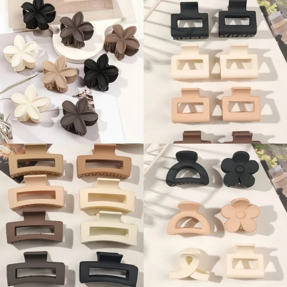 8Pcs Matte Small Flower Hair Clips 6.5cm Square Hair Claws for Women Girls Thin Hair Simple 3.8cm Rectangle Hair Accessories