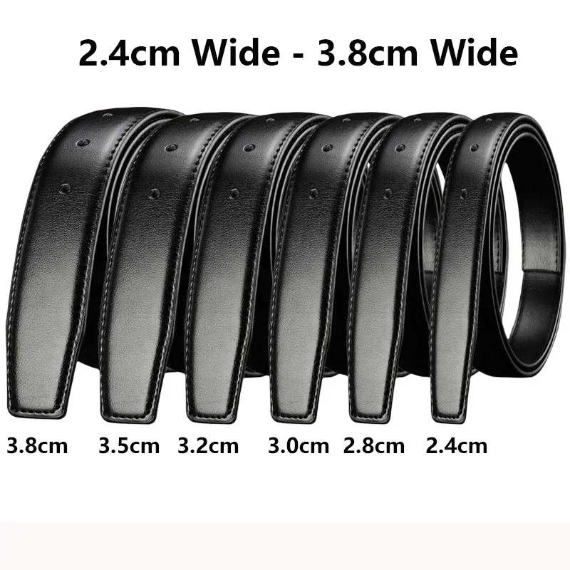 Men for Pin Buckle Leather Black Belt Without Buckle Straps Wide Genuine Belt Body No Buckle for 2.4 2.8 3.0 3.2 3.5 3.8cm