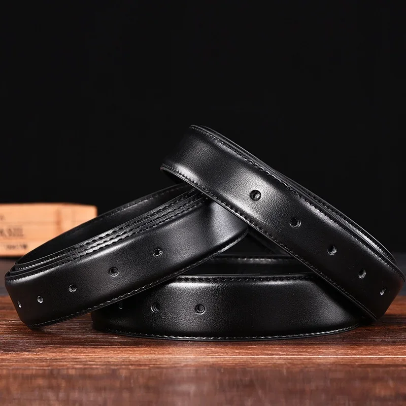 Men for Pin Buckle Leather Black Belt Without Buckle Straps Wide Genuine Belt Body No Buckle for 2.4 2.8 3.0 3.2 3.5 3.8cm