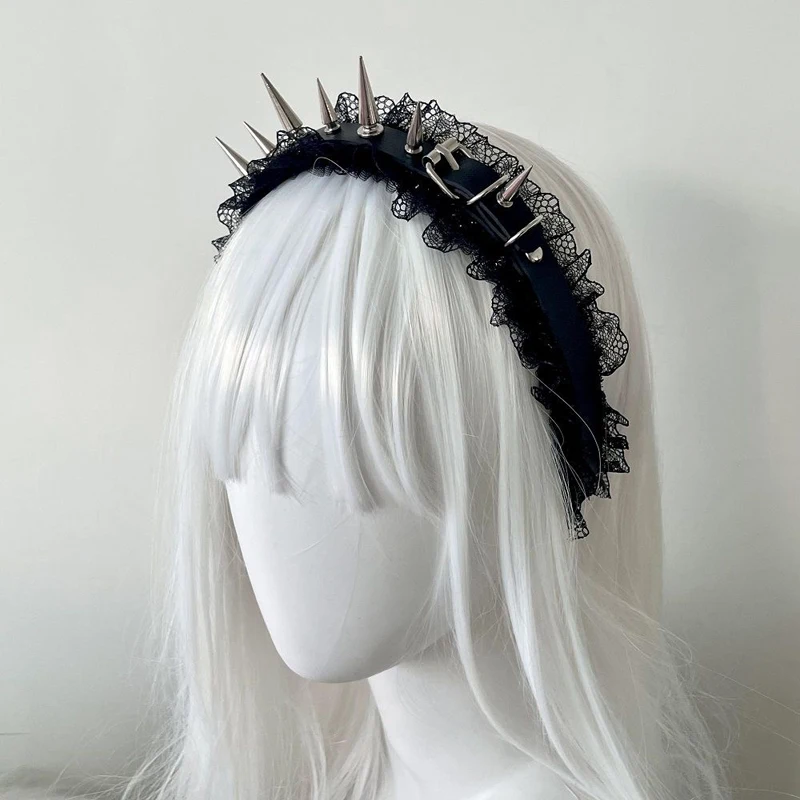 Stylish Goth Punk Headwear for Women Metal Rivet Headband Fashion Hair Band Cosplay Accessory Silver Golden Hair Decoration