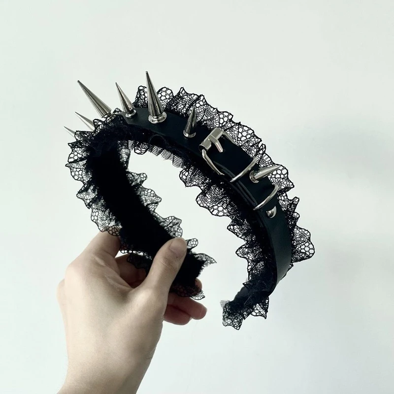 Stylish Goth Punk Headwear for Women Metal Rivet Headband Fashion Hair Band Cosplay Accessory Silver Golden Hair Decoration