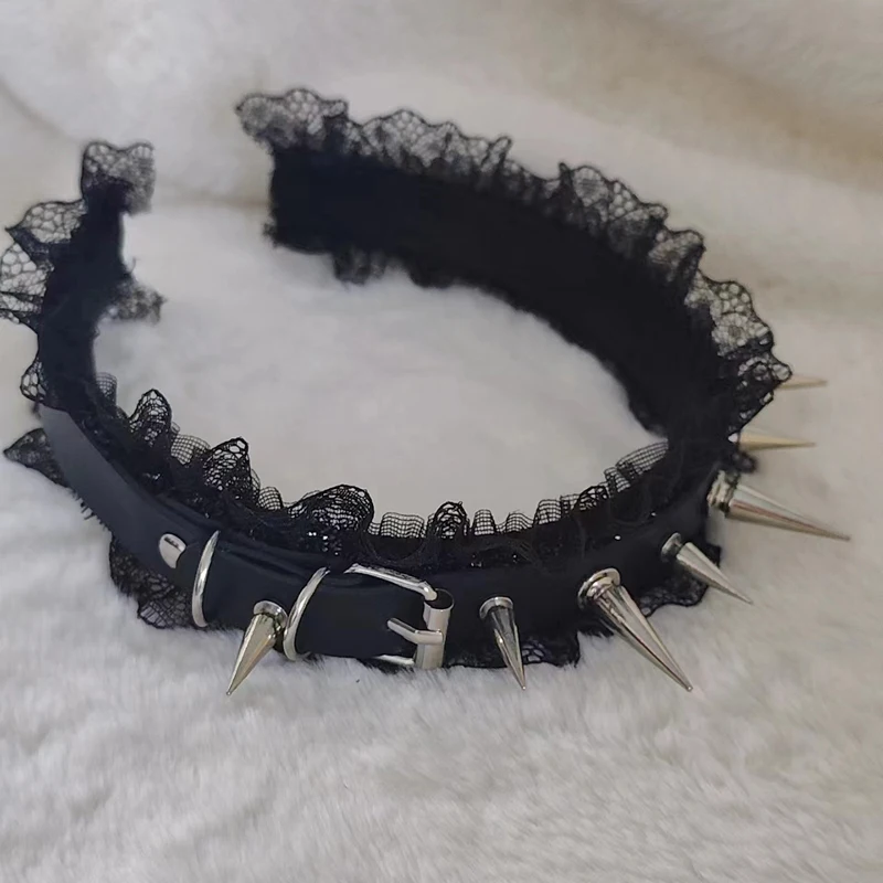 Stylish Goth Punk Headwear for Women Metal Rivet Headband Fashion Hair Band Cosplay Accessory Silver Golden Hair Decoration