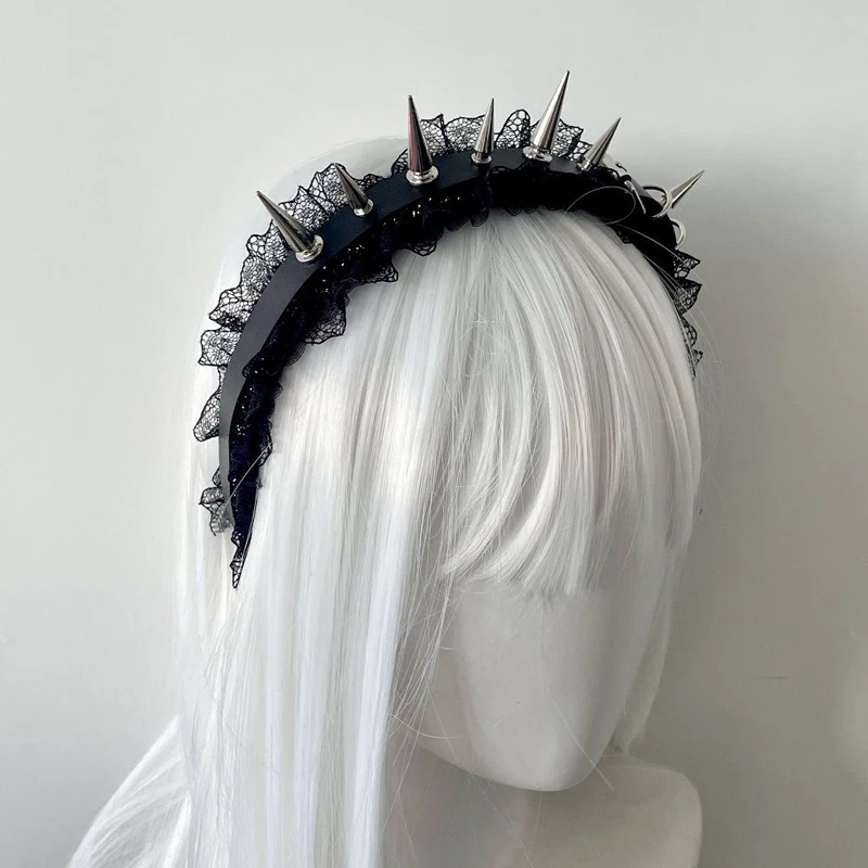 Stylish Goth Punk Headwear for Women Metal Rivet Headband Fashion Hair Band Cosplay Accessory Silver Golden Hair Decoration