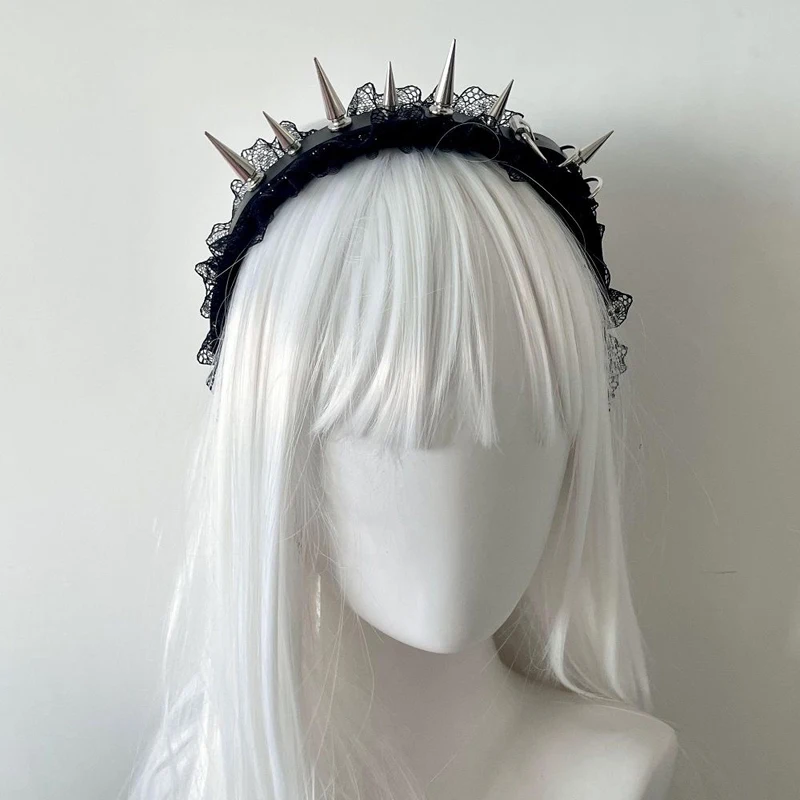 Stylish Goth Punk Headwear for Women Metal Rivet Headband Fashion Hair Band Cosplay Accessory Silver Golden Hair Decoration