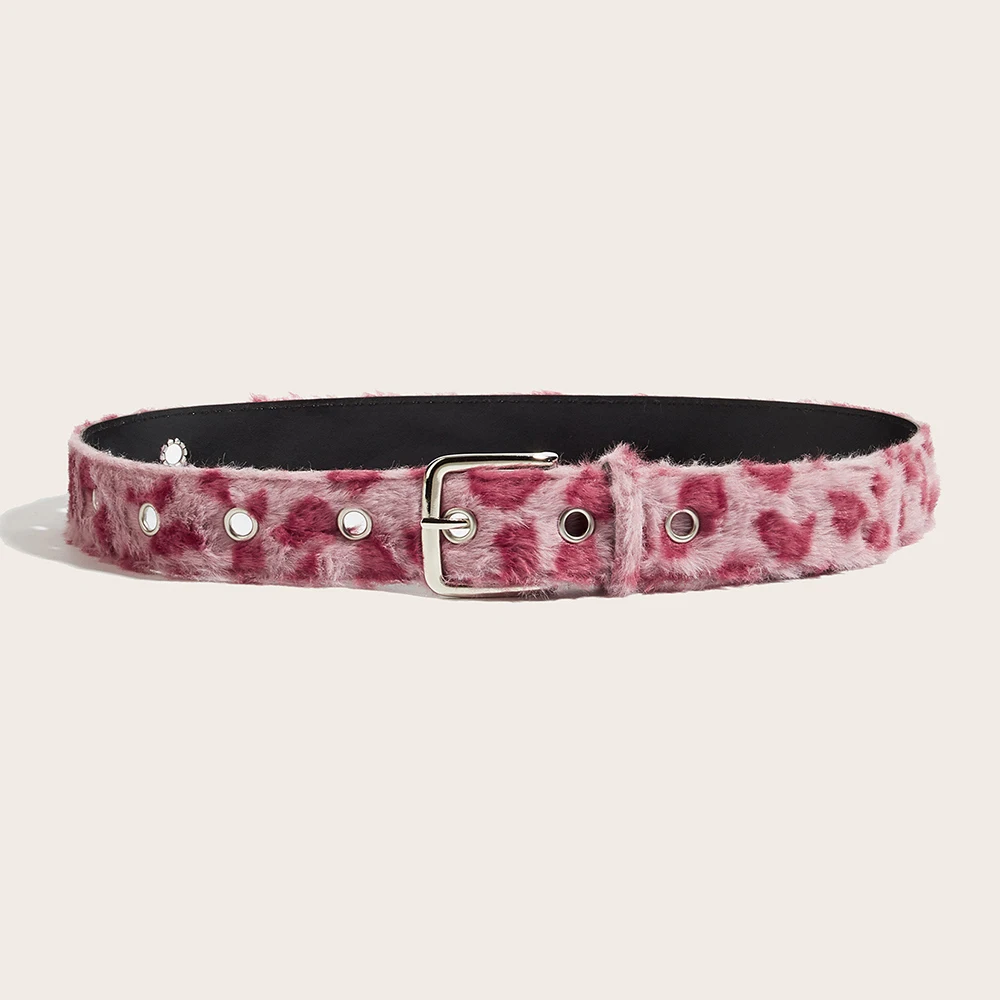 Versatile Jeans Belt Y2k-Inspired Plush Leopard Print Belt Female Pu Pin Buckle Belt Girls Girdle Accessory For Formal