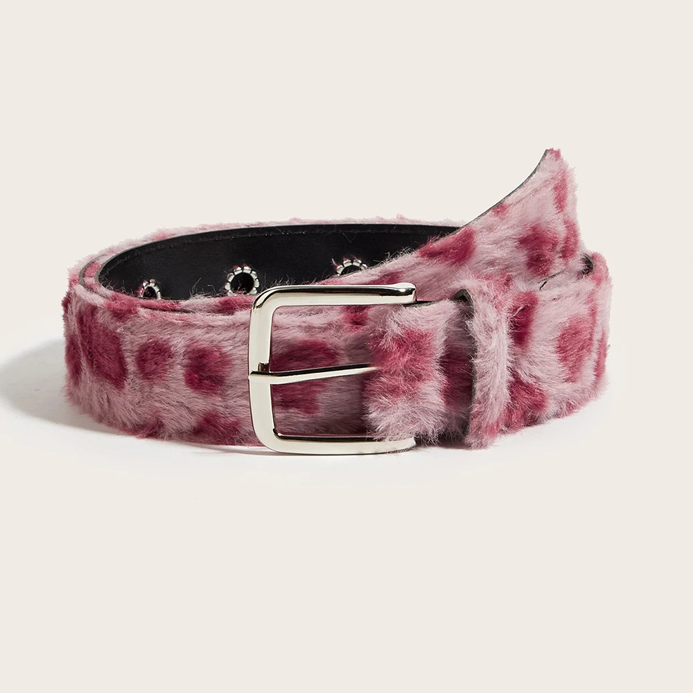 Versatile Jeans Belt Y2k-Inspired Plush Leopard Print Belt Female Pu Pin Buckle Belt Girls Girdle Accessory For Formal