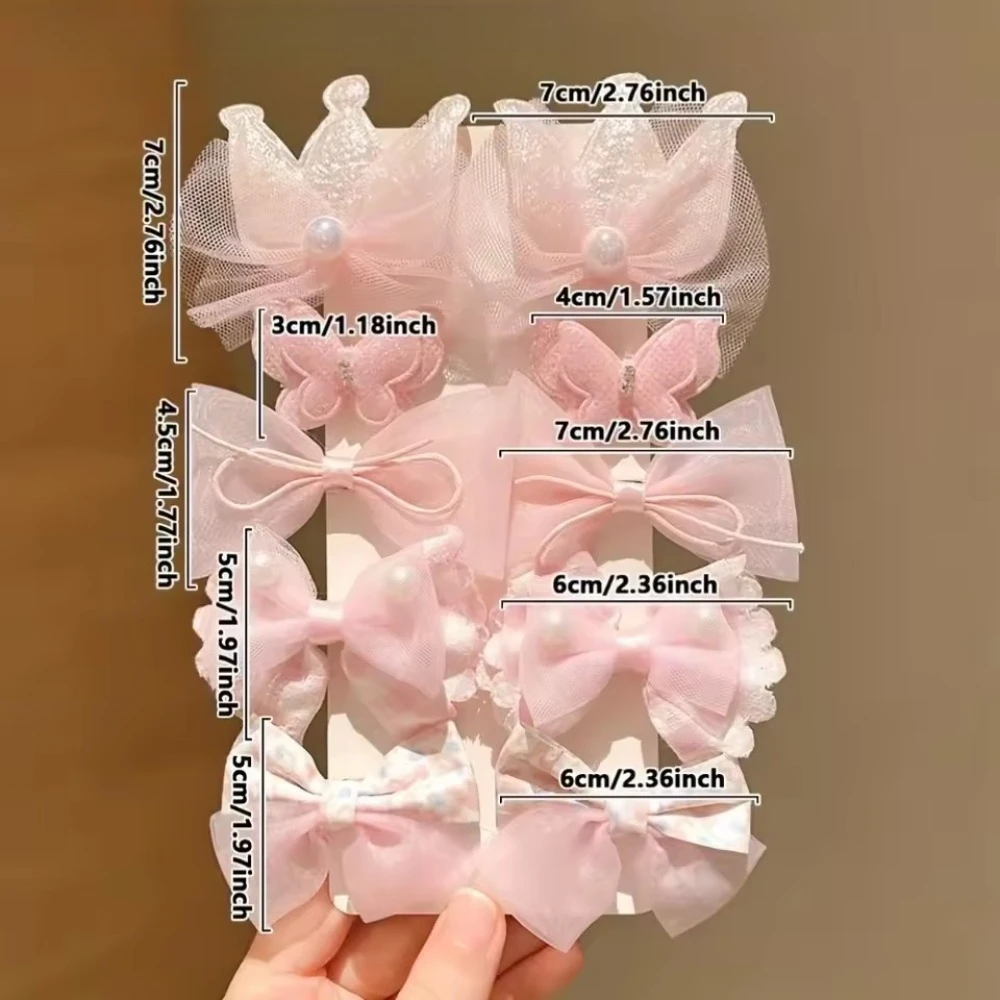 10 Pieces of Sweet Pink Hairpins Are Cute and Versatile Crown and Bow Bangs Hair Clips Kids Baby Hair Accessories Set