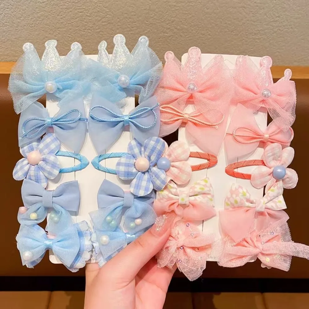 10 Pieces of Sweet Pink Hairpins Are Cute and Versatile Crown and Bow Bangs Hair Clips Kids Baby Hair Accessories Set