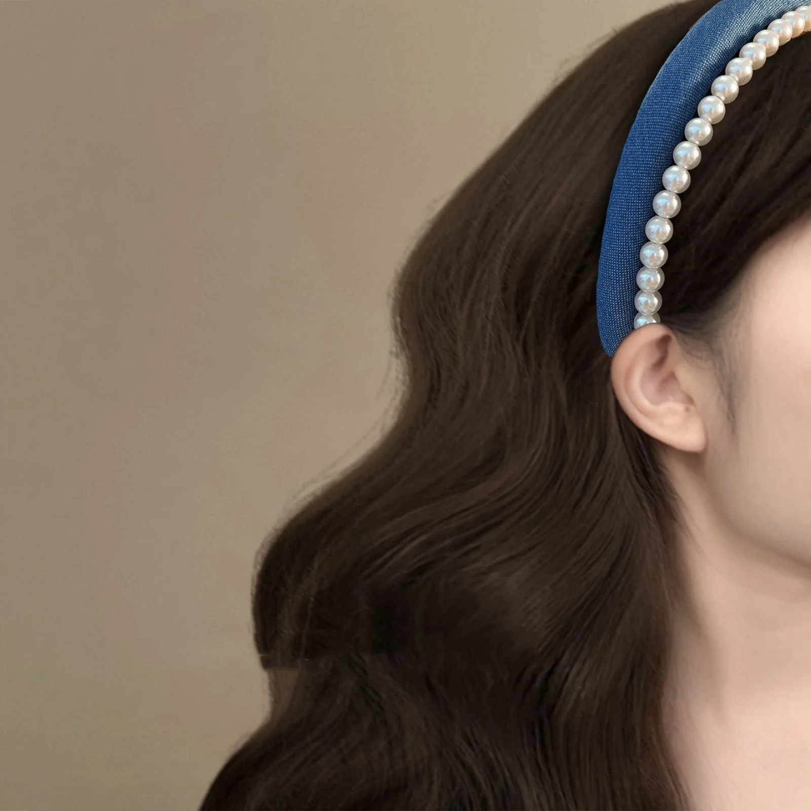 1 Pc Retro Denim Double-Layer Pearl Headband for Women New Style, Luxe, Stylish Chic, Suitable for Updos, Ideal for Autumn Winte