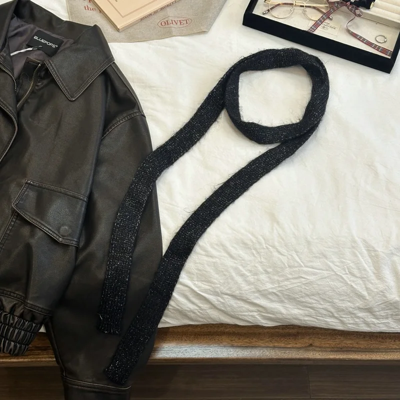 2025 New Style Fashionable Thin Scarf Stackable Long Scarf Hot Girls Wear Woolen Scarf Korean Narrow Strip Scarf