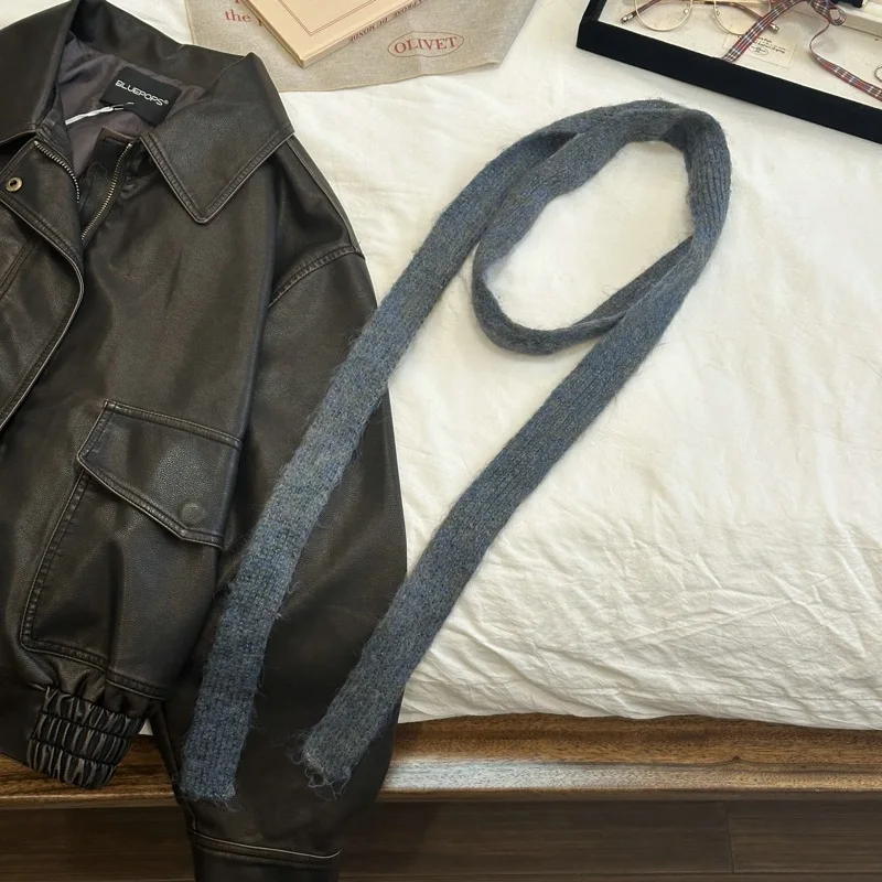2025 New Style Fashionable Thin Scarf Stackable Long Scarf Hot Girls Wear Woolen Scarf Korean Narrow Strip Scarf