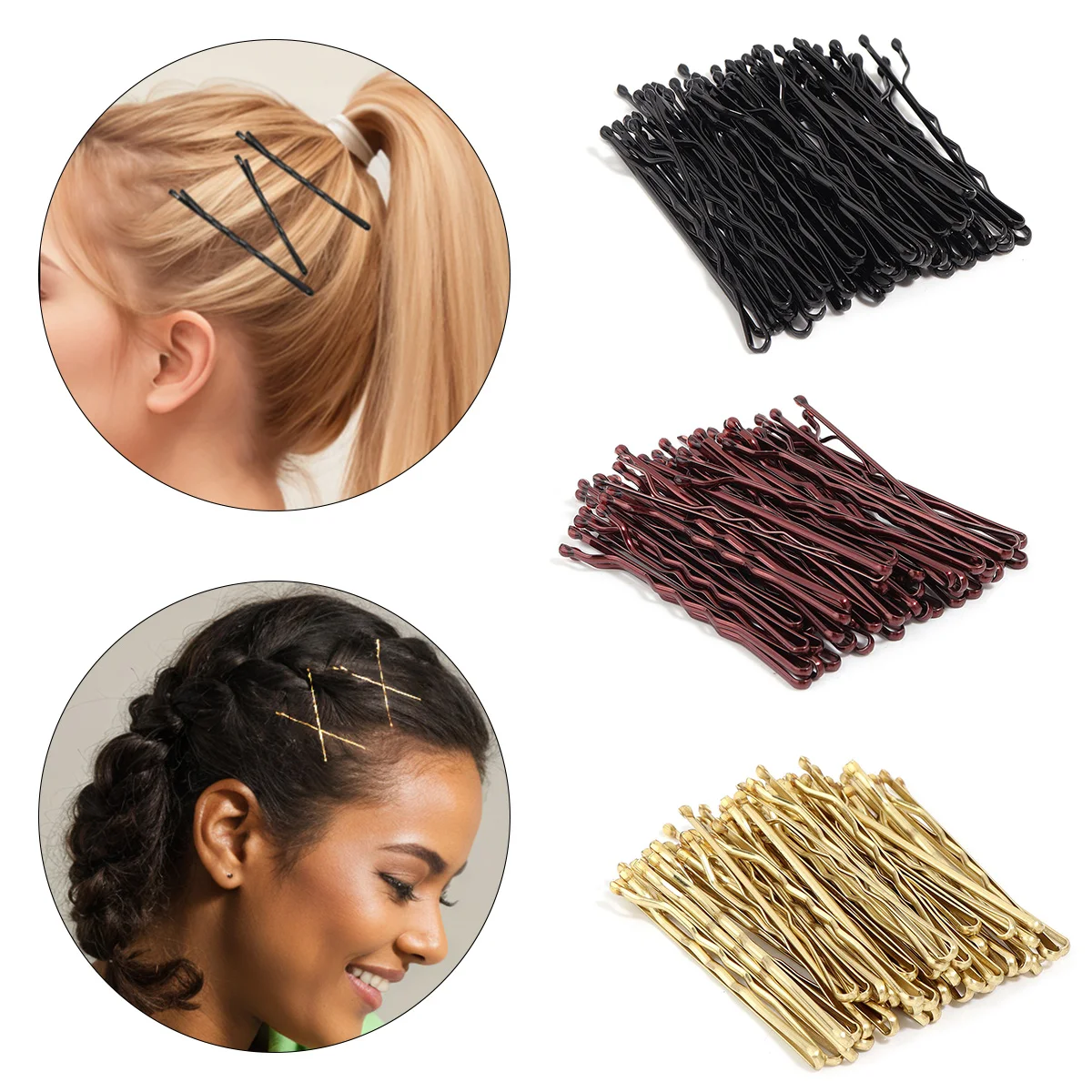 50pcs 5cm Metal Hairpins Casual Curly Wavy Grips Barrette Hair Clips For Women Girls DIY Hair Styling Tools Hair Accessories
