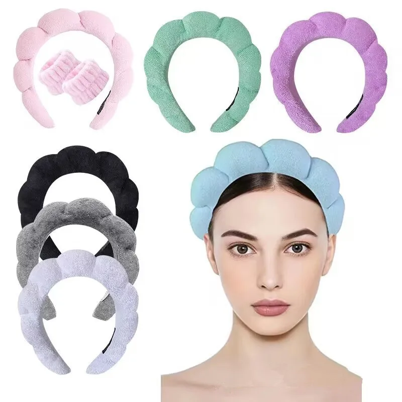 Chic Fried Dough Twists Sponge High Crown Headband Towel Fluffy Hair Hoops Wristband Womens Face Wash Hair Clips Accessories Set