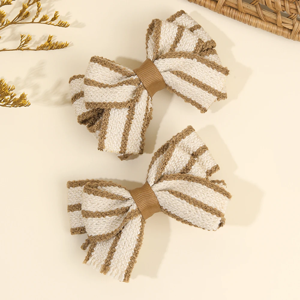 2Pcs Color-Blocked Bow Hair Clips For Girls Elegant Double-layer Black&White Hair Accessories For Girls Soft Trendy Headwear