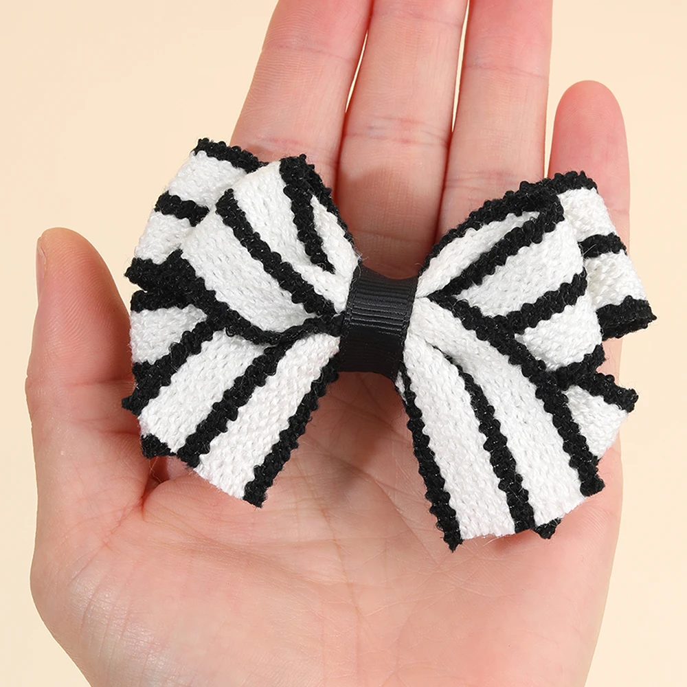 2Pcs Color-Blocked Bow Hair Clips For Girls Elegant Double-layer Black&White Hair Accessories For Girls Soft Trendy Headwear