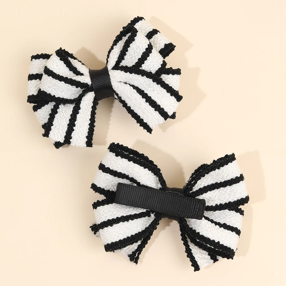 2Pcs Color-Blocked Bow Hair Clips For Girls Elegant Double-layer Black&White Hair Accessories For Girls Soft Trendy Headwear