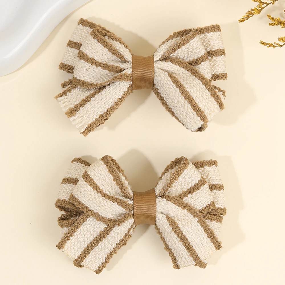 2Pcs Color-Blocked Bow Hair Clips For Girls Elegant Double-layer Black&White Hair Accessories For Girls Soft Trendy Headwear