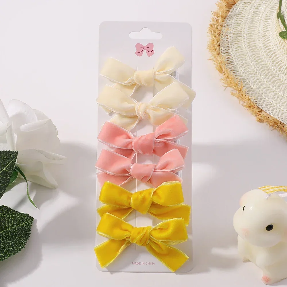 Candy Color Velvet Bows Hair Clips for Baby Girls, Handmade Bowbot, Hairpin, Festival Headwear, Hair Accessories Gifts, 6 PCs
