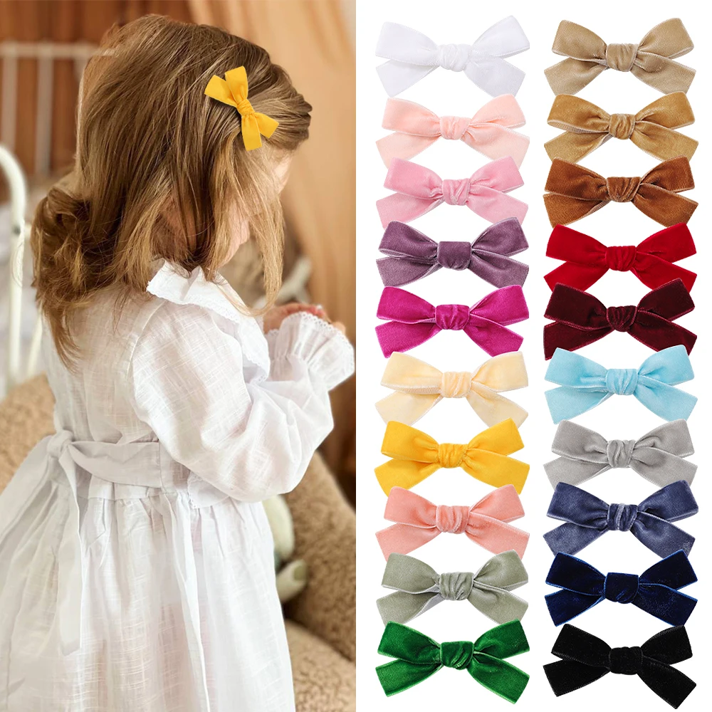 Candy Color Velvet Bows Hair Clips for Baby Girls, Handmade Bowbot, Hairpin, Festival Headwear, Hair Accessories Gifts, 6 PCs