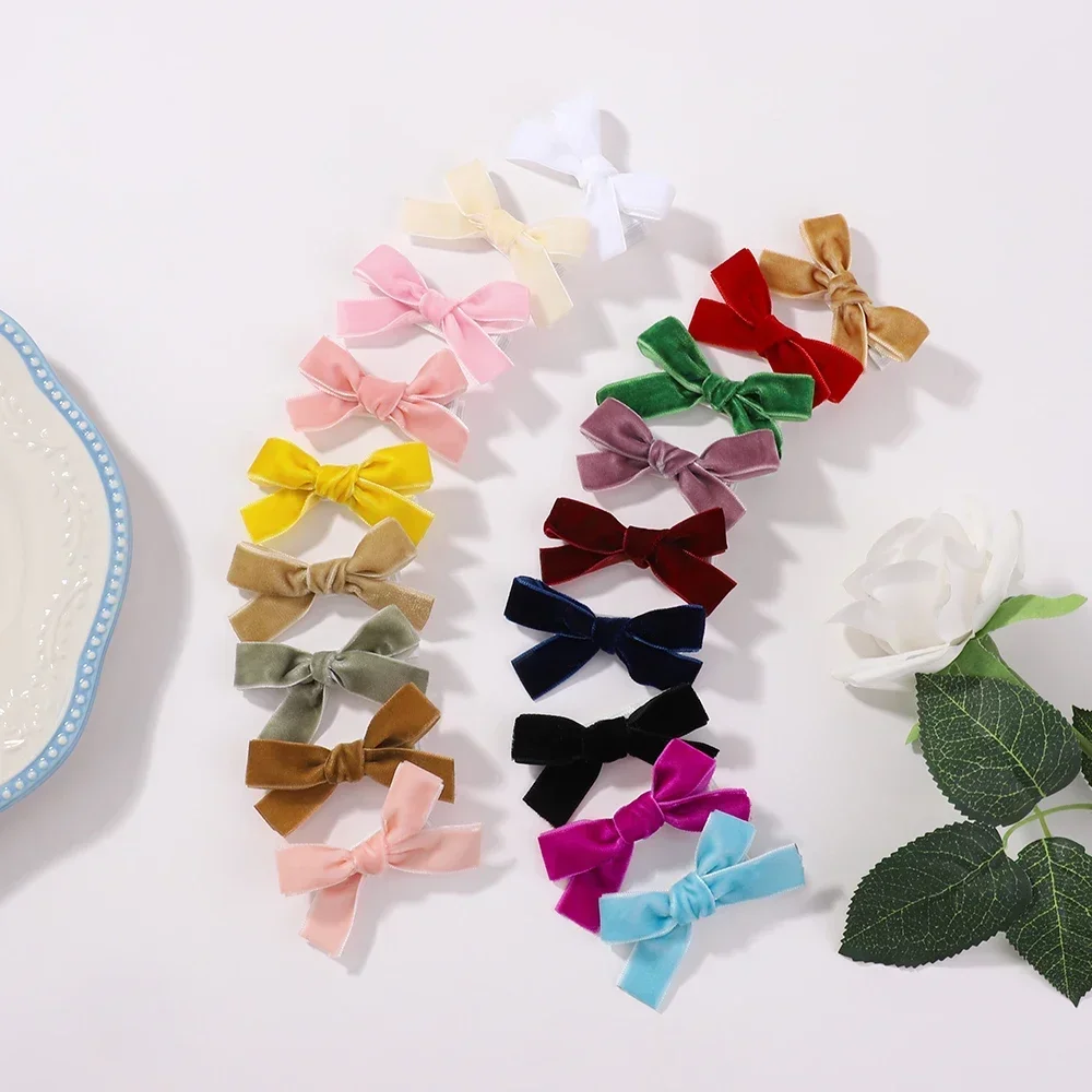 Candy Color Velvet Bows Hair Clips for Baby Girls, Handmade Bowbot, Hairpin, Festival Headwear, Hair Accessories Gifts, 6 PCs