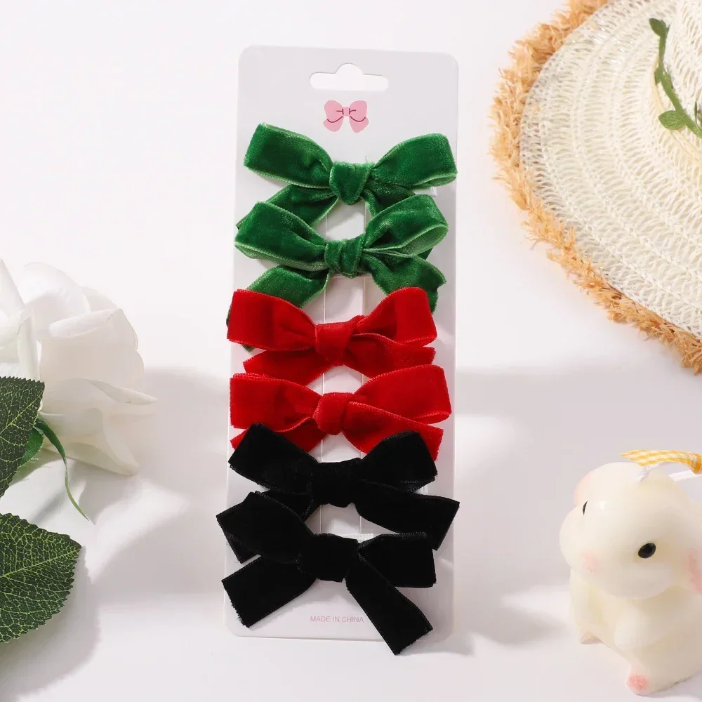 Candy Color Velvet Bows Hair Clips for Baby Girls, Handmade Bowbot, Hairpin, Festival Headwear, Hair Accessories Gifts, 6 PCs