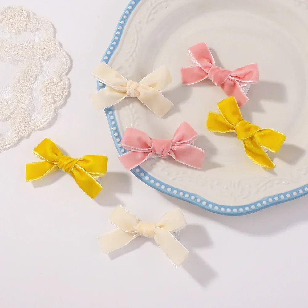Candy Color Velvet Bows Hair Clips for Baby Girls, Handmade Bowbot, Hairpin, Festival Headwear, Hair Accessories Gifts, 6 PCs