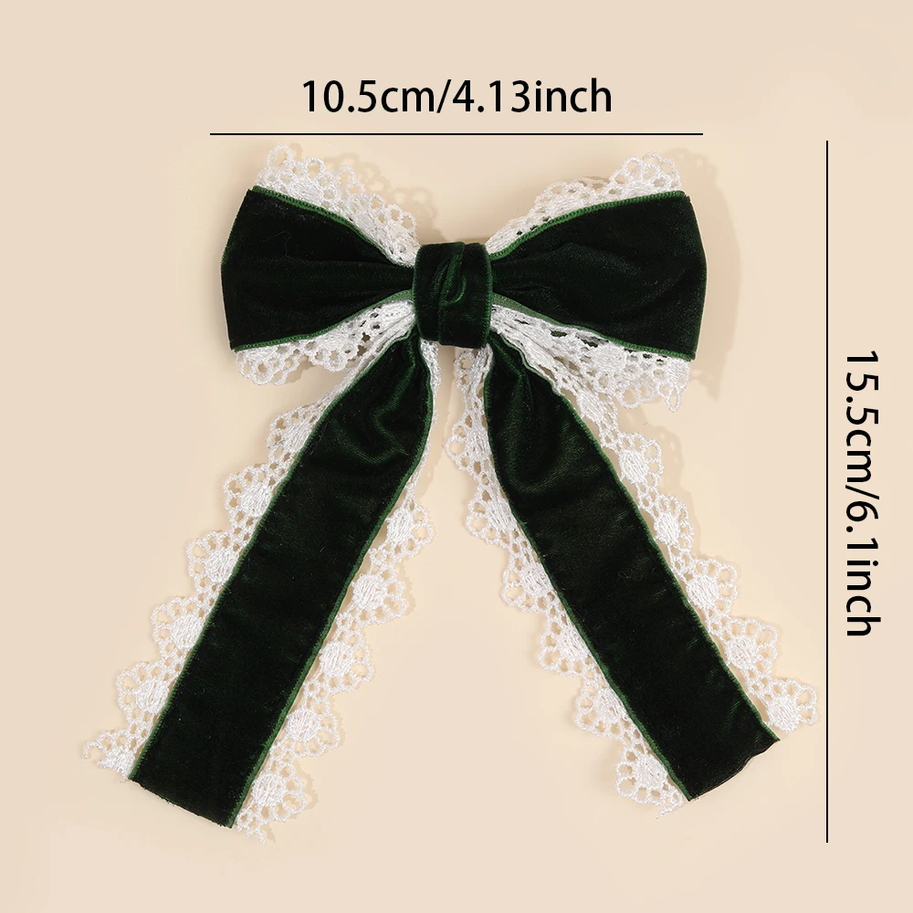 Gothic Lolita Red Velvet Bow Hair Clip With White Lace Vintage Elegant Bownot Hairpin For Women Girls Headwear Hair Accessories
