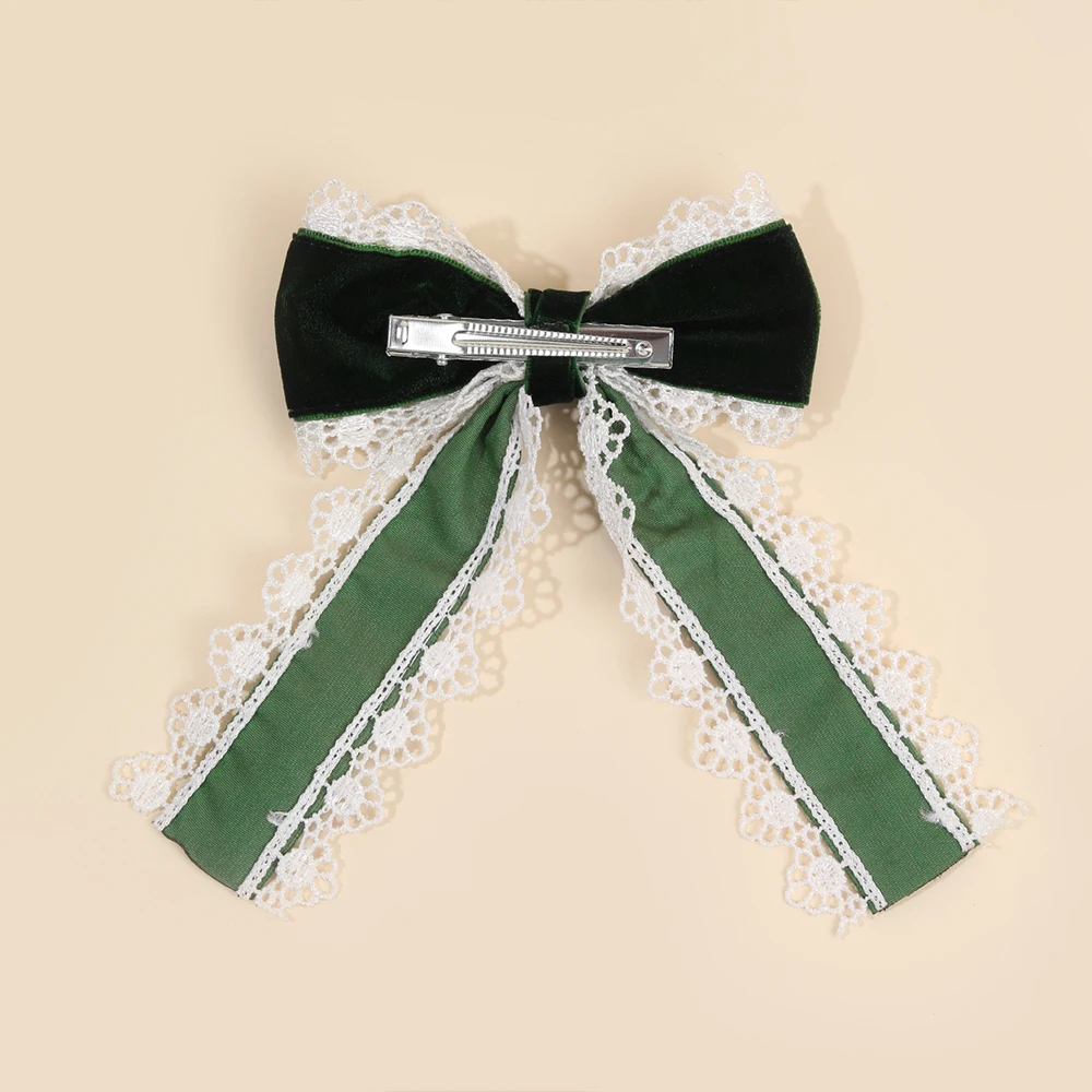 Gothic Lolita Red Velvet Bow Hair Clip With White Lace Vintage Elegant Bownot Hairpin For Women Girls Headwear Hair Accessories