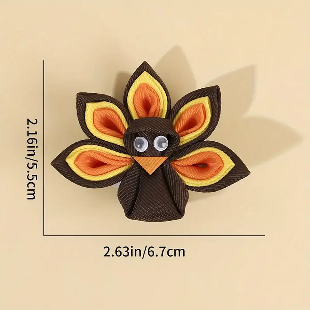2Pcs New Turkey Decor Hair Clip For Toddler Girls Kids Multicolor Grosgrain Ribbon Hairpin Festival Party Daily Hair Accessories