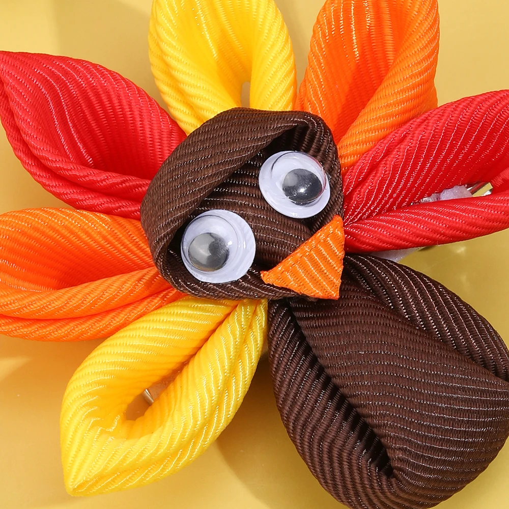 2Pcs New Turkey Decor Hair Clip For Toddler Girls Kids Multicolor Grosgrain Ribbon Hairpin Festival Party Daily Hair Accessories