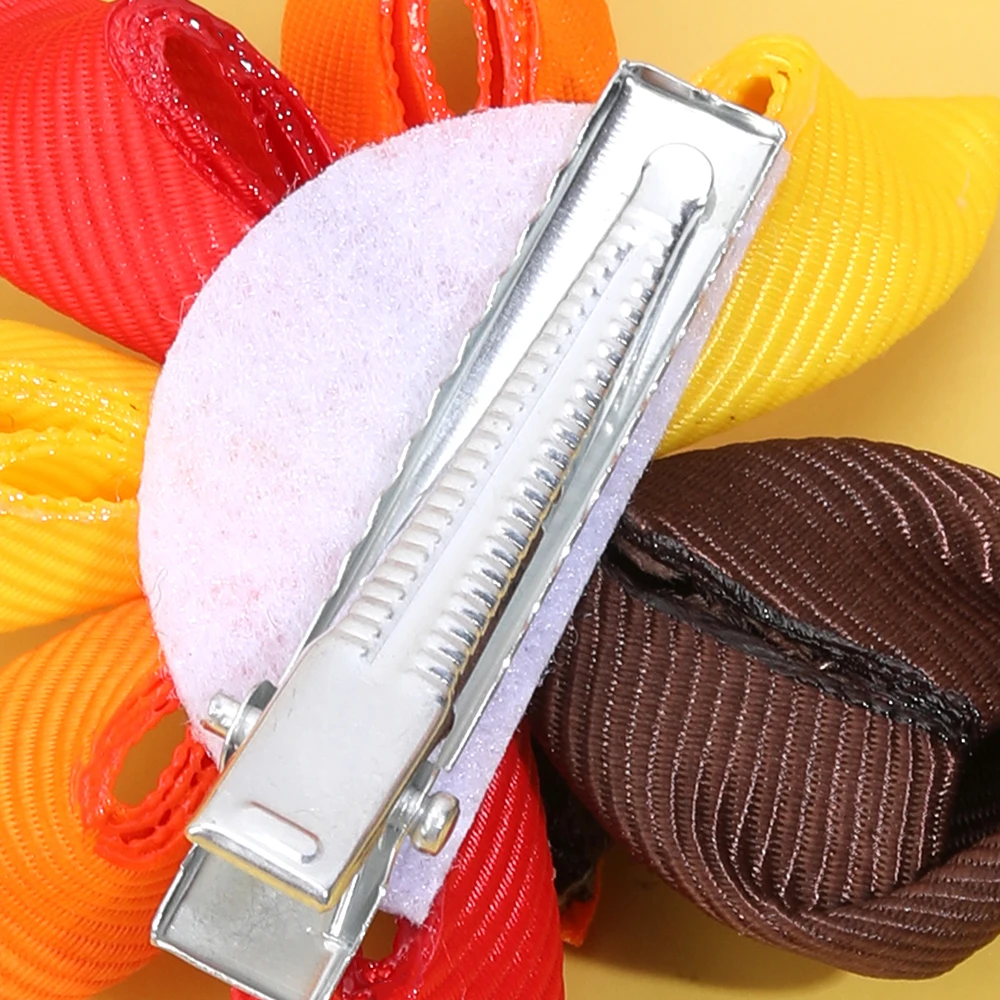 2Pcs New Turkey Decor Hair Clip For Toddler Girls Kids Multicolor Grosgrain Ribbon Hairpin Festival Party Daily Hair Accessories